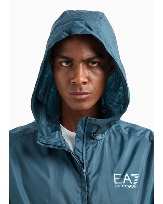 EA7 Blue Dynamic Athlete Hooded Jacket In Ventus7 Technical Fabric for men