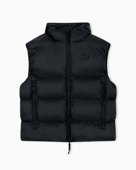 EA7 Wattierte Weste Mit Kapuze Aus Funktionsgewebe in Black für Herren