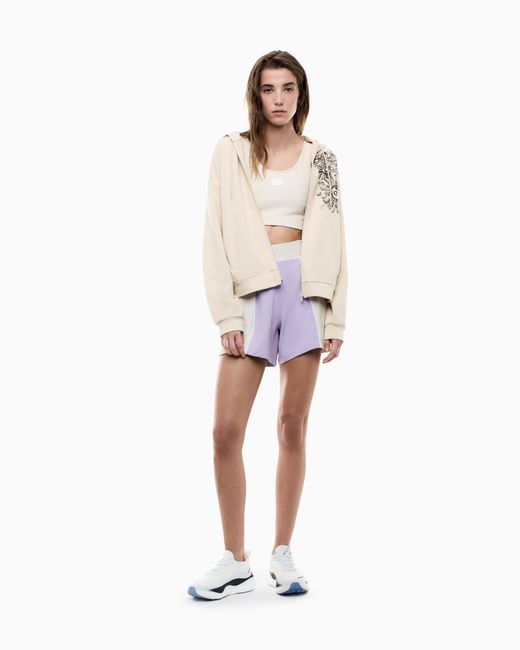 EA7 White Stretch Viscose Interlock Shorts