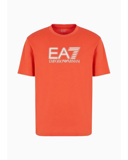 T-shirt Girocollo Visibility In Jersey Di Cotone di EA7 in Orange da Uomo