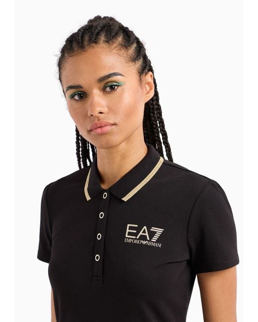 EA7 Black Poloshirt Core Lady Aus Baumwollstretch-pikee