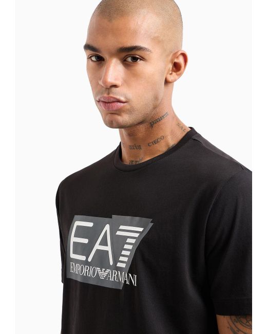 EA7 Black Visibility Stretch-cotton Jersey, Short-sleeved T-shirt for men
