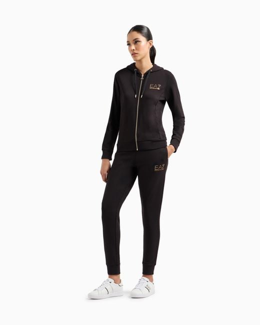 EA7 Black Viscose Suit With A Zip-Up Hoodie And Micro-Studs Tracksuit