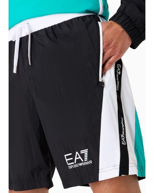 EA7 Black Tennis Club Shorts In Asv Recycled Fabric for men