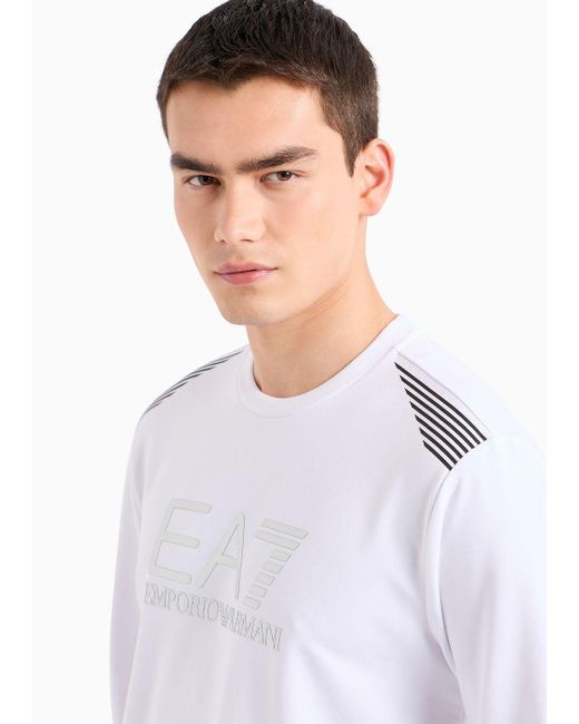 EA7 White Asv 7 Lines Cotton-blend Crew-neck Sweatshirt for men