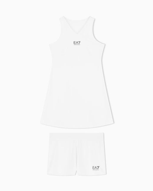 EA7 White Ventus Dress Sleeveless With Mesh And Shorts Tennis Pro