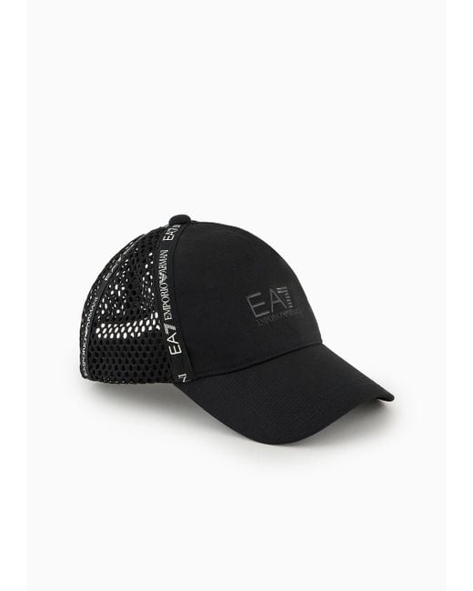 EA7 Black Cotton-twill Baseball Cap With Logo Tape