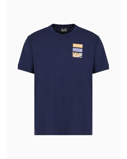 EA7 Graphic Series T-shirt Mit Rundhalsausschnitt Aus Baumwolle in Blue für Herren