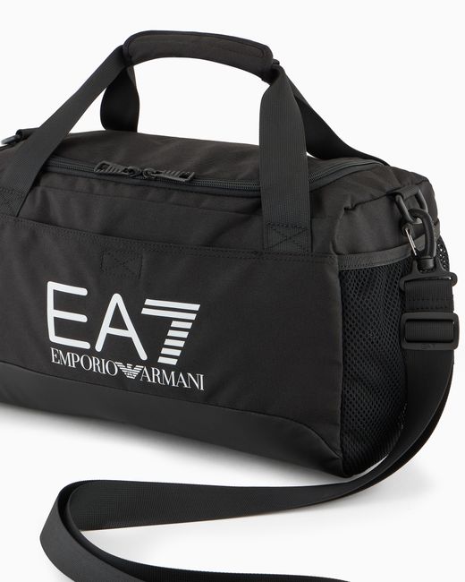EA7 Black Small Technical-Fabric Duffel Bag With Oversized Logo