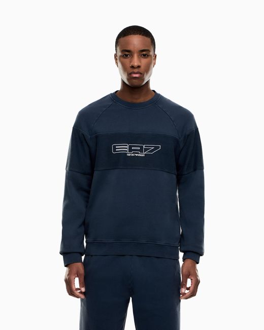 EA7 Blue Pure Cotton Logo Series Sweatshirt for men