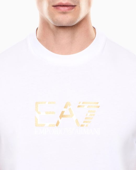 EA7 White Premium Label Cotton Jersey Crew-Neck T-Shirt for men