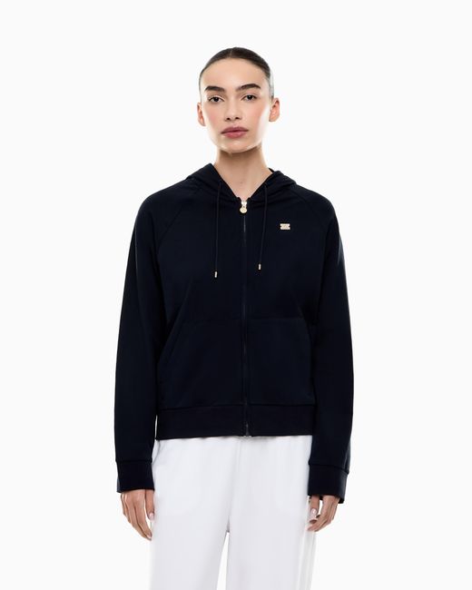 EA7 Blue Logo Sweatshirt With Zip And Drawstring Hood Core Lady