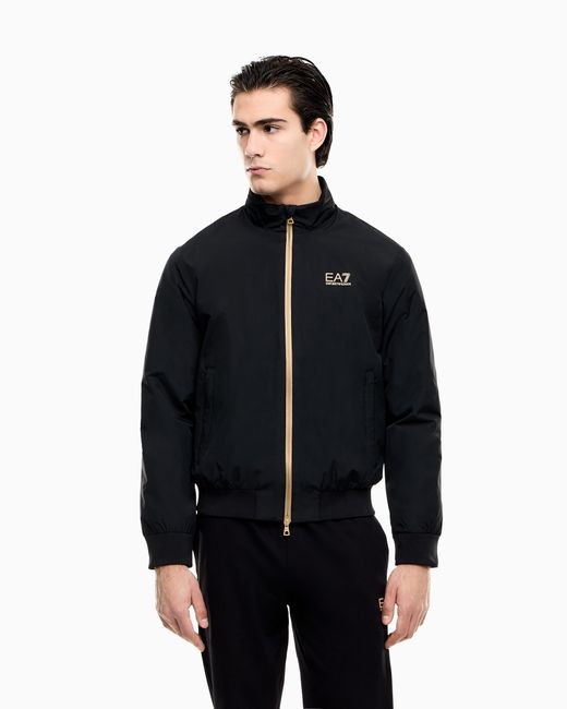 EA7 Black Oversized Bomber Jacket Core Identity With Hood for men
