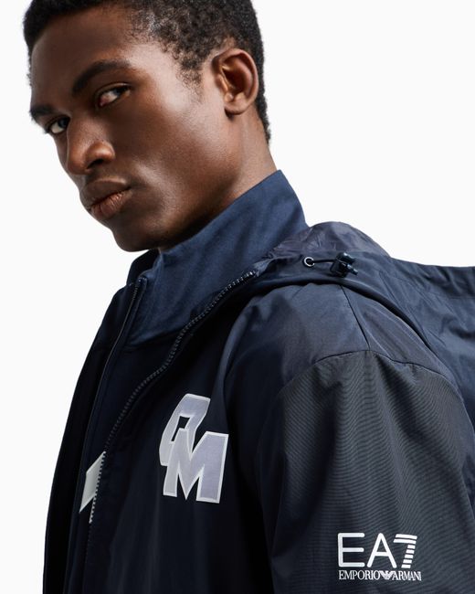 EA7 Blue Olimpia Milano Jacket With Hood And Zip for men