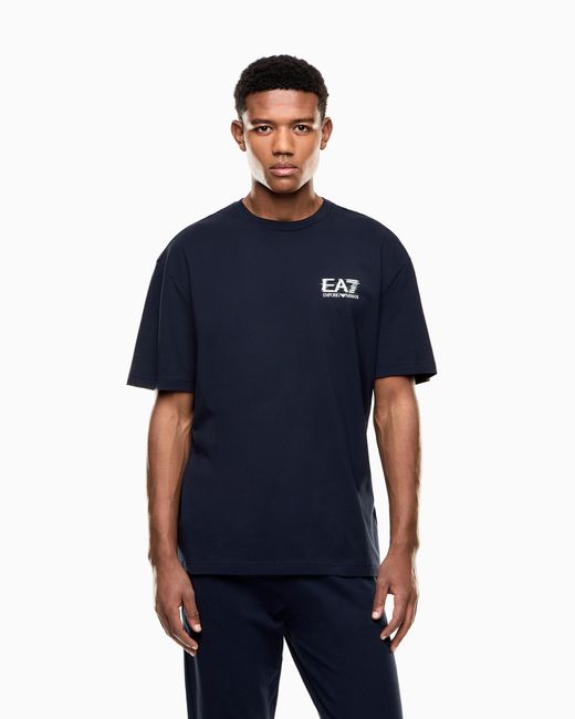 EA7 Blue Visibility Cotton Jersey T-Shirt for men
