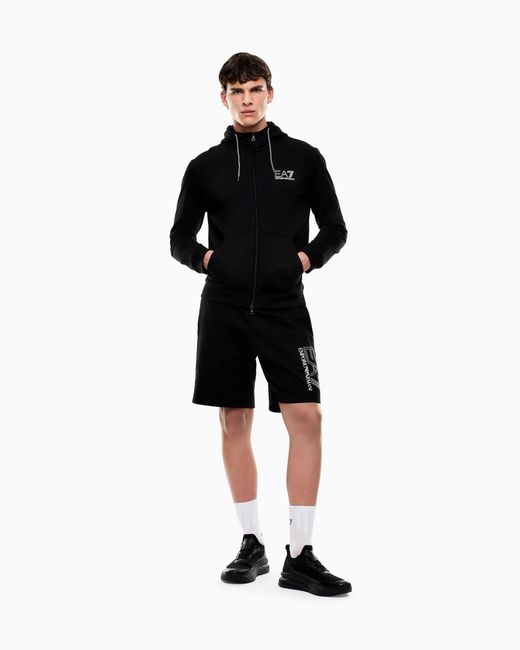 EA7 Black Pure Cotton Zip-Up Sweatshirt for men