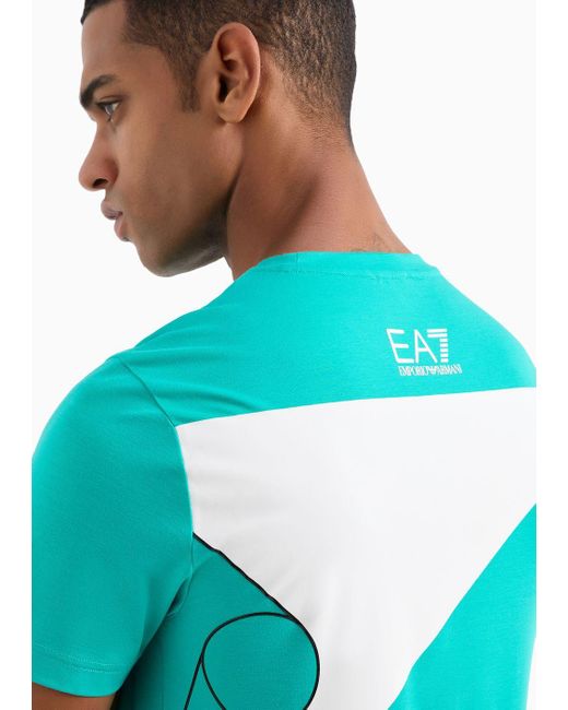 EA7 Blue Tennis Club Crew-neck T-shirt In A Stretch Viscose Blend for men