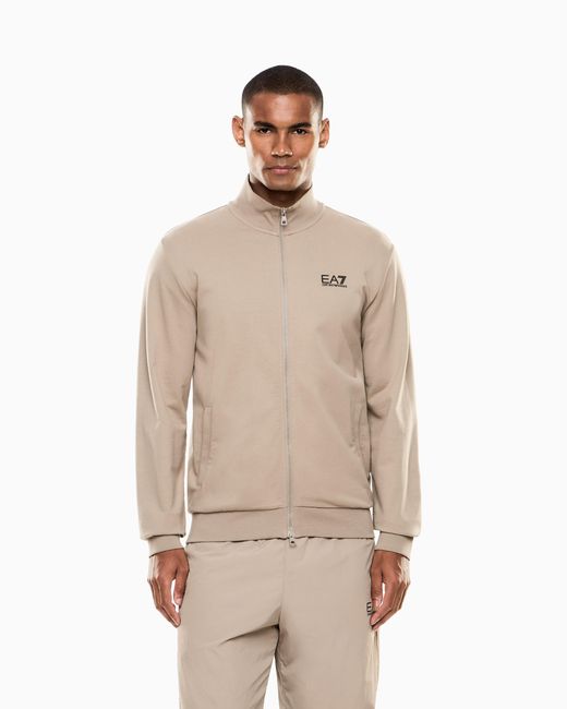 EA7 Natural Cotton Zip Up With A Stand-Up Collar And Logo Core Identity for men