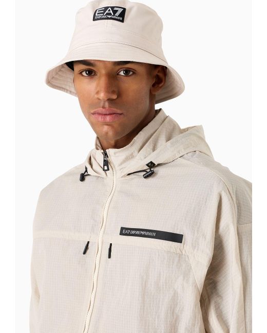 EA7 Gray Nylon Athletic Mix Hooded Jacket for men