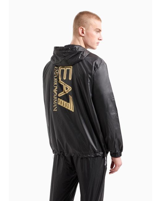EA7 Black Logo Series Jacket In Recycled Fabric With Oversized Logo for men