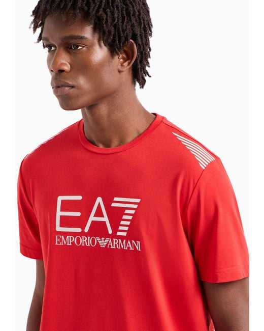 EA7 Asv 7 Lines Kurzärmeliges Rundhals-t-shirt Aus Recyceltem Stoff in Red für Herren