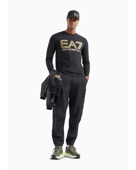 EA7 Black Logo Series Stretch-cotton Long-sleeved T-shirt for men