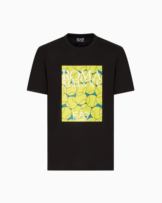 EA7 Internazionali Bnl D'Italia Baumwoll-T-Shirt Mit Rundhalsausschnitt in Black für Herren