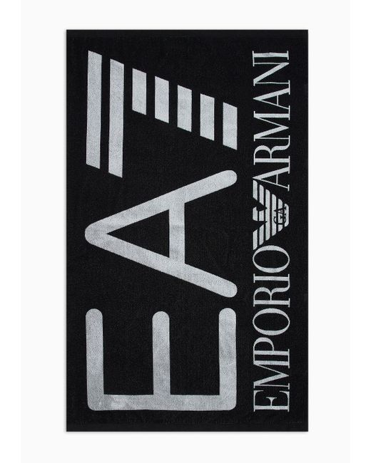 EA7 Black Beach Towel With Oversized Logo