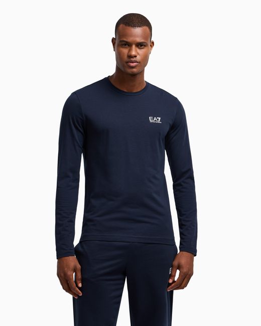 EA7 Blue Long-Sleeved Cotton Core Identity T-Shirt for men