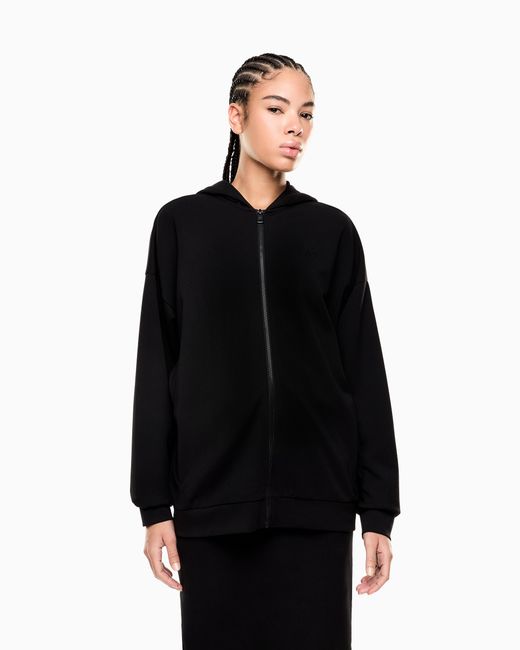 EA7 Black Logo Series Stretch Modal Blend Oversized Hooded Sweatshirt