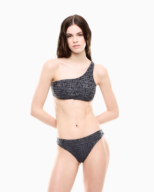 EA7 Gray One-Shoulder Bikini With Monogram Print