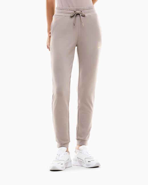 EA7 Gray Viscose Joggers With A Studded Logo And Drawstring Evolution