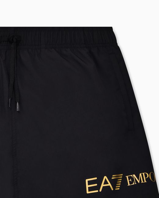 EA7 Black Swim Shorts With A Drawstring Waist And Side Pockets for men