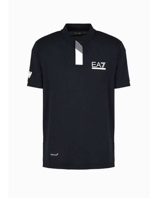 EA7 Tennis Pro Poloshirt Serafino Aus Ventus7-funktionsgewebe in Black für Herren