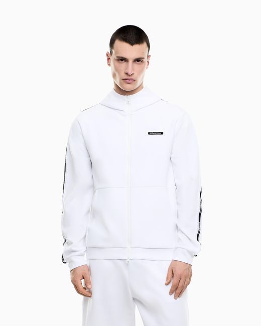 EA7 White Logo Series Cotton-Blend Interlock Hooded Sweatshirt for men