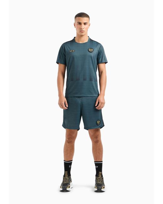 EA7 Blue Soccer T-shirt And Shorts Set In Ventus7 Technical Fabric for men