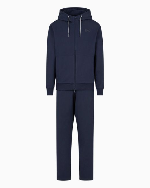 EA7 Blue Visibility Cotton Tracksuit With Hood for men