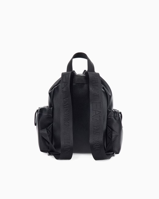 EA7 Black Backpack With Embossed Logo And Leather-Effect Drawstring Closure