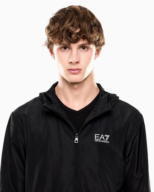 EA7 Blue Technical Hooded Bomber With Zip Closure Core Identity for men