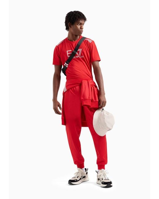 EA7 Asv 7 Lines Kurzärmeliges Rundhals-t-shirt Aus Recyceltem Stoff in Red für Herren
