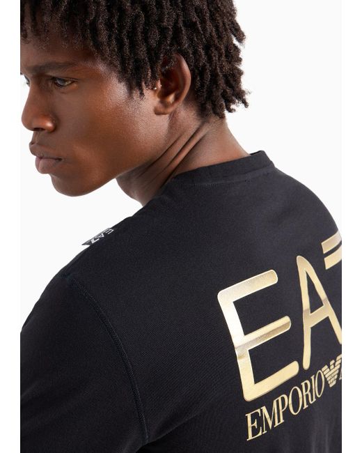 EA7 Black Logo Series Cotton Crew-neck T-shirt for men