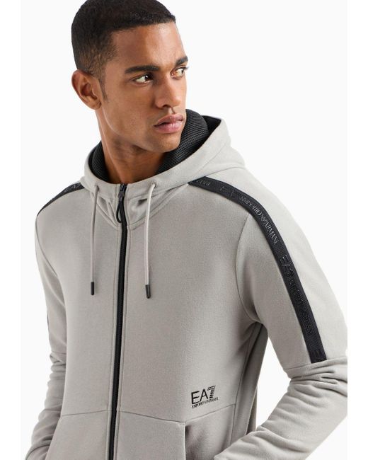 EA7 Gray Logo Series Hooded Cotton Sweatshirt for men