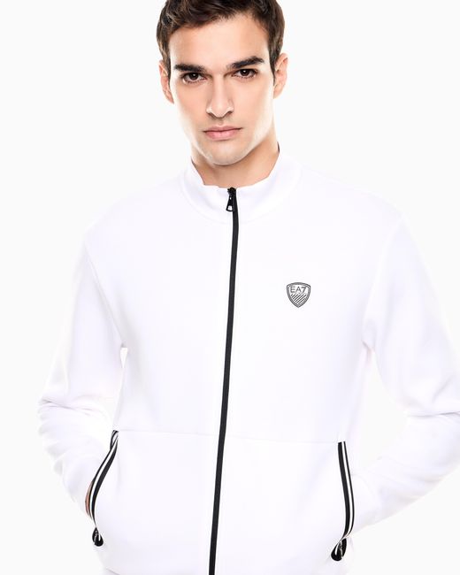 EA7 White Stretch-Viscose Blend Zip-Up Sweatshirt for men