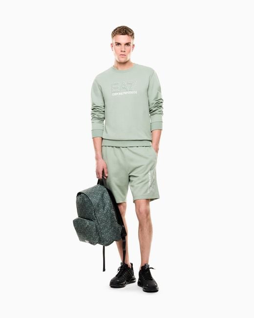 EA7 Green Visibility Cotton Zip-Up Sweatshirt With Logo for men
