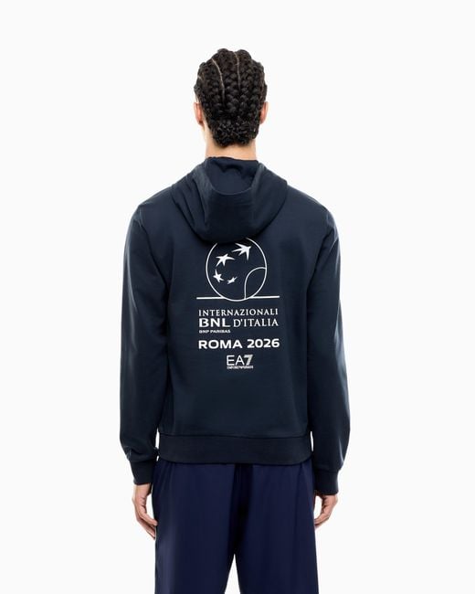 EA7 Blue Internazionali Bnl D'Italia Cotton Hooded Sweatshirt for men