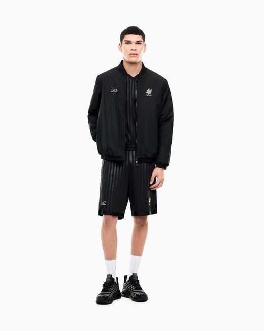EA7 Blue Bomber Jacket Soccer Regular Fit With Chest Logo for men