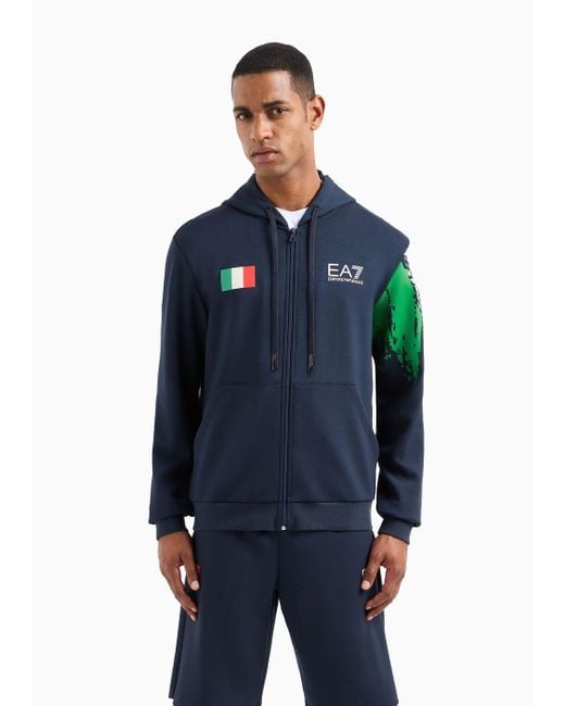 EA7 Blue Graphic Series Printed Hooded Sweatshirt With Flag Print for men