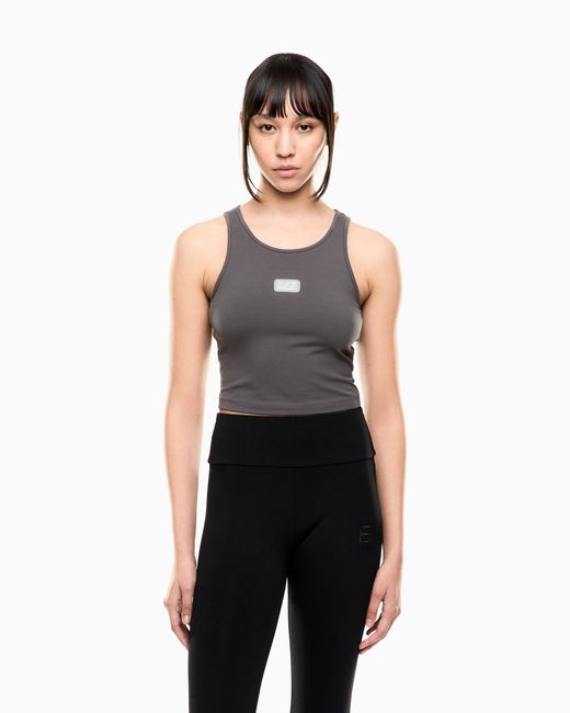 EA7 Gray Logo Series Stretch Cotton Jersey Top With Logo