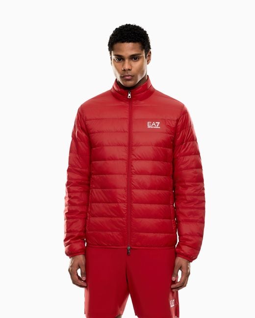 EA7 Red Packable Down Jacket With Front Zip Core Identity for men