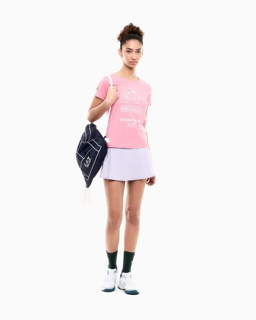 EA7 Pink Internazionali Bnl D'Italia Cotton Crew-Neck T-Shirt